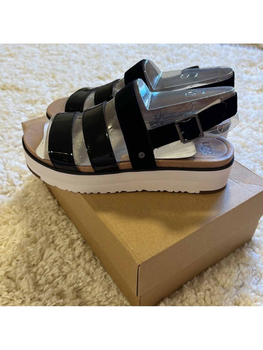 NWOT- UGG Black Patent Multi-Strap Slingback Sandals